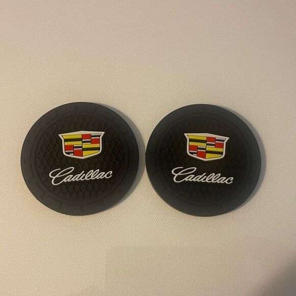 Cadillac Car Cup Coasters in Black with logo set of 2 NWT - Picture 3 of 5